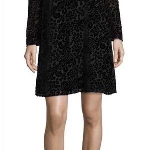 Black Velvet Ruffled Cold Shoulder Shift Dress